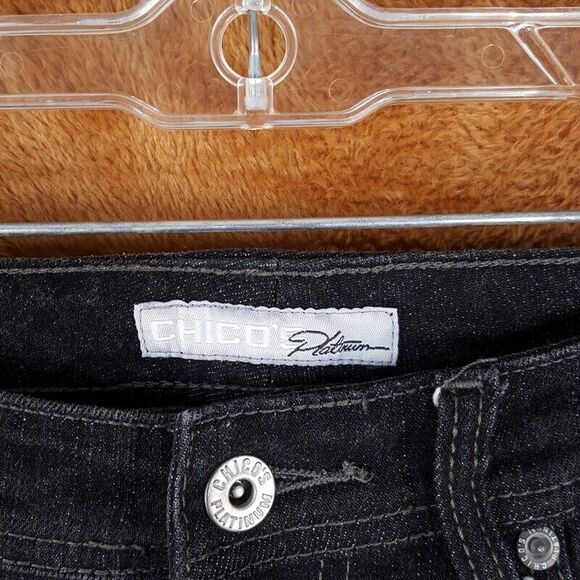 CHICOS Womens Jeans Size 0 Short Black Wash Crop Straight Leg VINTAGE Platinum - Picture 2 of 8